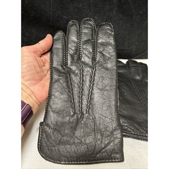 Vintage Imported Leather Fur Lined Gloves 11 - Picture 2 of 5